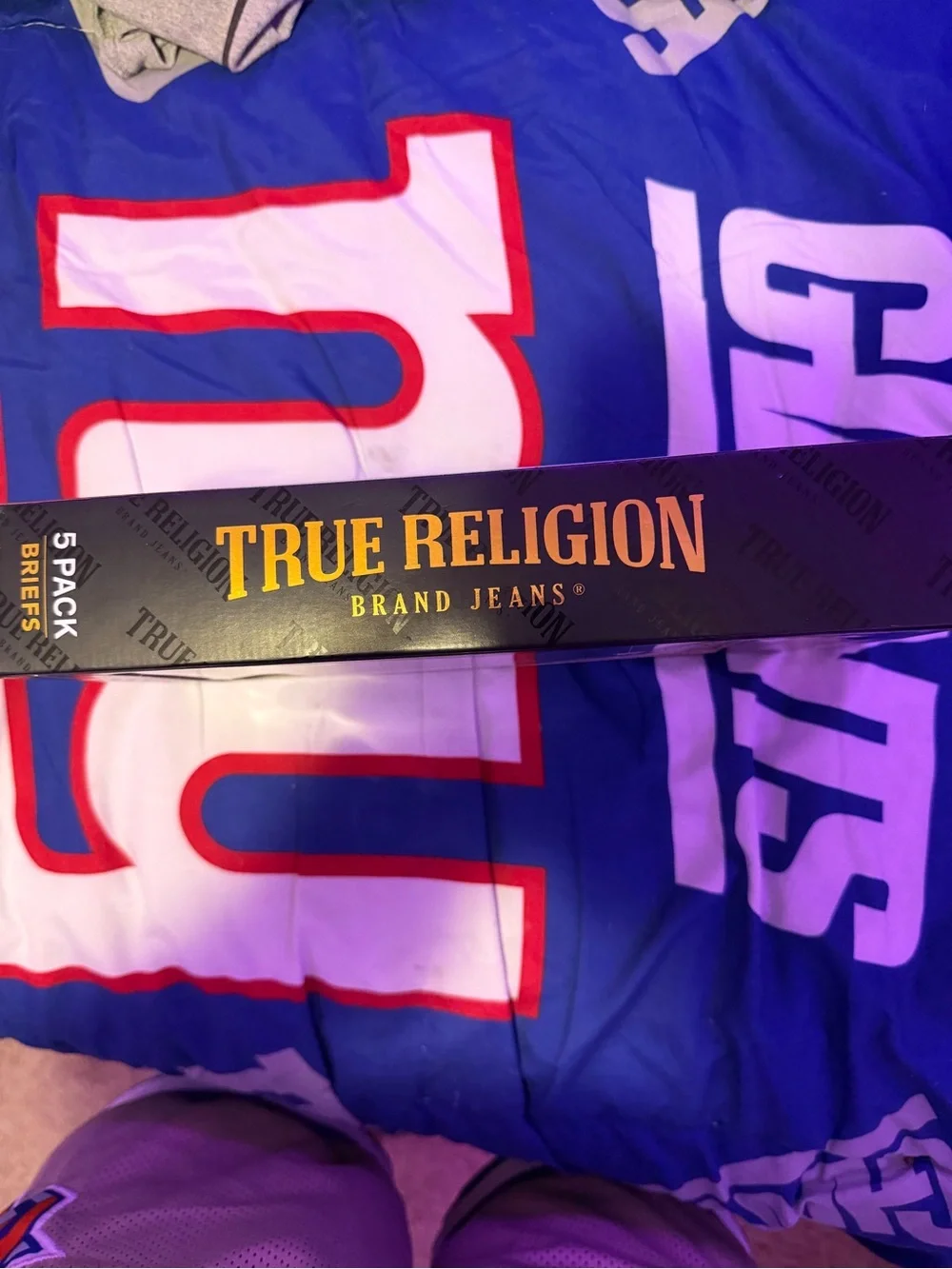 True Religion Men's Briefs 5-Pack in Black and Blue Packaging